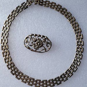 VINTAGE silver necklace and brooch